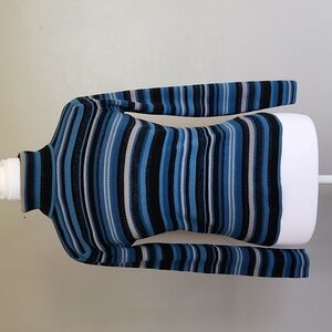 Worthington Turtleneck Sweater Size Small Blue & Gray Stripes